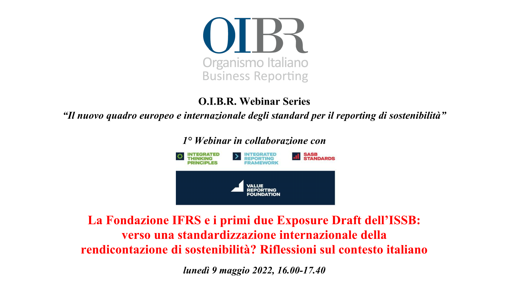 Webinar “La Fondazione IFRS E I Primi Due Exposure Drafts Dell’ISSB” – OIBR